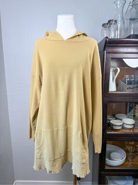 Bryn Walker Waffle Knit Hooded Tunic Top Mustard Tan Made in USA Size L